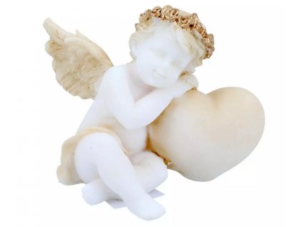 Alabasterská figurka anděla spícího na srdíčku - 8 cm