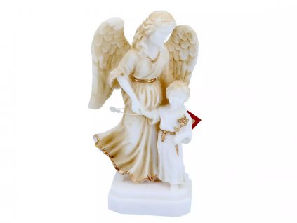 Alabastrová figurka andělská strážkyně s dítětem - 14 cm