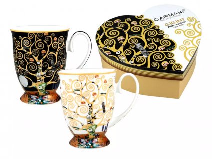Carmani - Porcelánové hrnky na stopce G. Klimt, Strom života v dárkové krabičce ve tvaru srdce - 2*350 ml