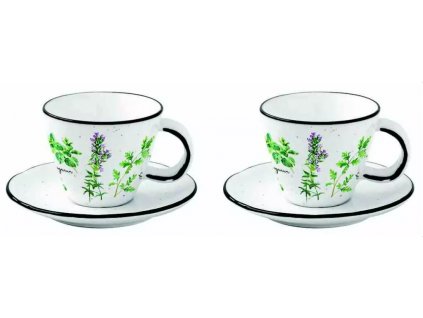 Easy Life - Sada porcelánových šálků s podšálkem na kávu Herbarium 2 ks - 120 ml