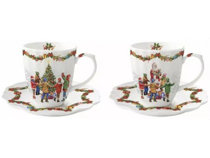 Easy Life - Porcelánové šálky a podšálky na espresso Christmas Round Dance v dárkové krabičce 2 ks - 110 ml