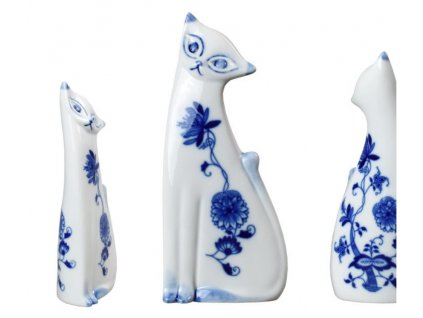 Cibulák - Porcelánová figurka, Kočka - 18,5 x 7,8 x 4,5 cm