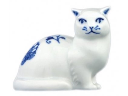 Cibulák - Porcelánová figurka, Kočka sedící - 6,8 cm