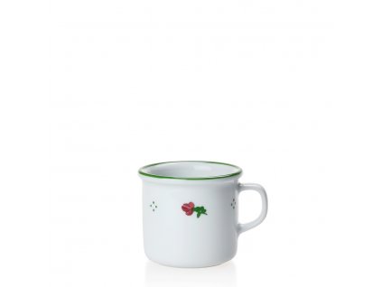Porcelánový hrnek Retro na espresso s červenou kytičkou a zelenou linkou - 80 ml