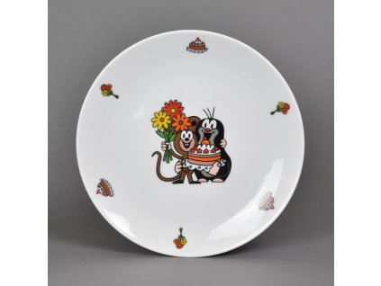 Porcelánový talíř mělký,  Krtek s myškou a dortíkem (bez linky)