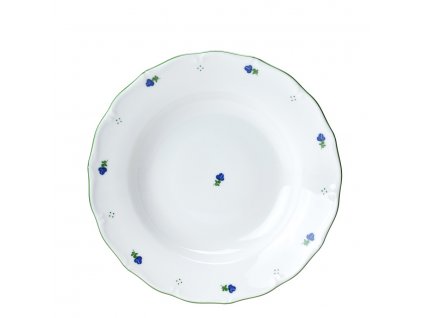 Porcelánový talíř hluboký, Verona modré květinky se zelenou linkou