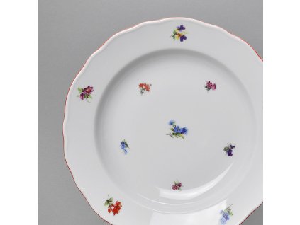 Porcelánový talíř hluboký, Rokoko rakouská házenka s červenou linkou - 24 cm