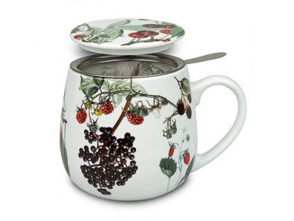 KP - Porcelánový hrnek buclák se sítkem My favourite tea fruit - ovocný čaj - 420 ml