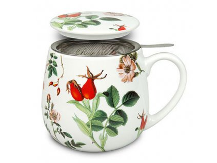 KP - Porcelánový hrnek buclák se sítkem My favourite tea rose - šípek - 420 ml