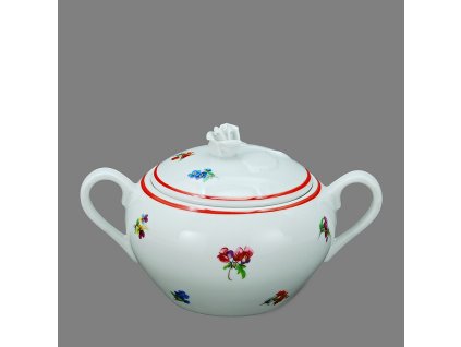 Porcelánová cukřenka, 2 ucha rakouská házenka s červ.linkou - 300 ml