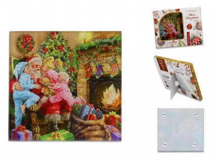 Carmani - Skleněné prostírání pod skleničku, Santa s dětmi v dárkovém balení  - 10,5*10,5 cm