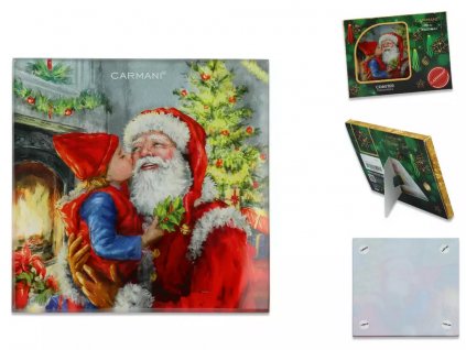 Carmani - Skleněné prostírání pod skleničku, Santa v dárkovém balení  - 10,5*10,5 cm