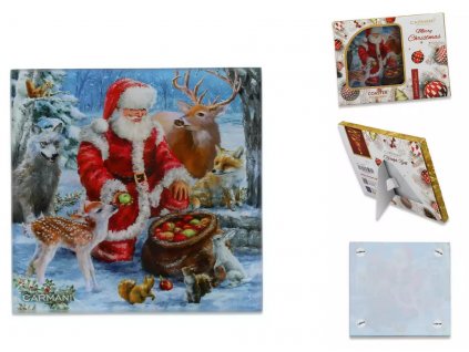 Carmani - Skleněné prostírání pod skleničku, Santa se zvířátky v dárkovém balení  - 10,5*10,5 cm