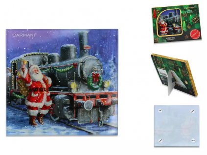 Skleněné prostírání pod skleničku, Santa s vánoční lokomotivou v dárkovém balení
