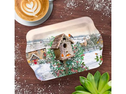 Leonardo - Plastový tác Ptáčci u budky v zimě - 21*14 cm