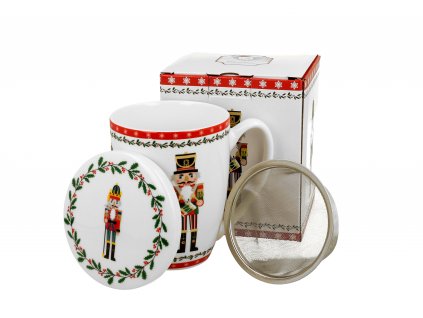 DG - Porcelánový vánoční hrnek Louskáček se sítkem a víčkem v dárkové krabičce - 380 ml