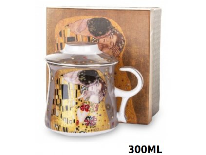 Porcelánový hrnek se sítkem a víčkem, Gustav Klimt v dárkové krabičce - 300 ml