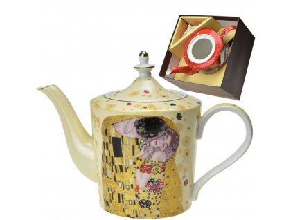 Porcelánová konvice v dárkové krabičce G. Klimt, Polibek světlý podklad- 1 litr