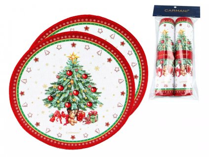 Carmani - Vánoční textilní prostírání, Stromeček s dárky 2 ks - 38 cm