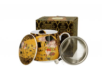 DG - Porcelánový hrnek barylka se sítkem THE KISS Brown od Gustava Klimta - 430 ml