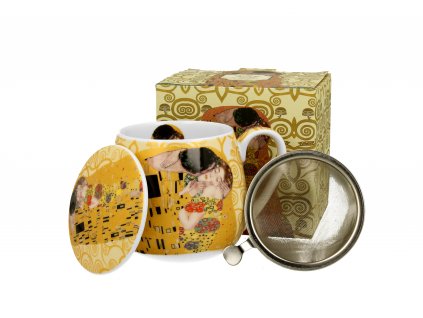DG - Porcelánový hrnek barylka se sítkem THE KISS Ecru od Gustava Klimta - 430 ml