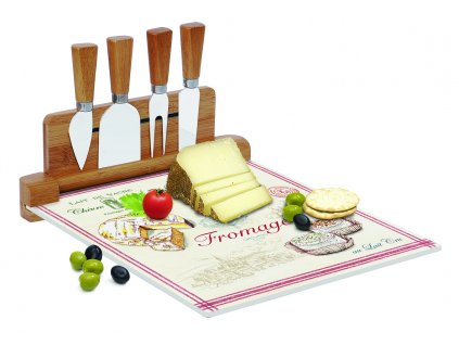 Easy Life - Skleněné prkénko s noži na sýry Fromage v dárkové krabičce - 30×25 cm