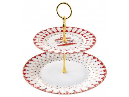 Easy Life - Porcelánový dvoupatrový etažér Christmas Wonderland v dárkové krabičce - 19 a 27 cm