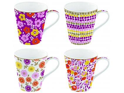 Easy Life - Porcelánové hrnky na kávu Flower Power Yellow v dárkové krabičce 4 ks - 300 ml