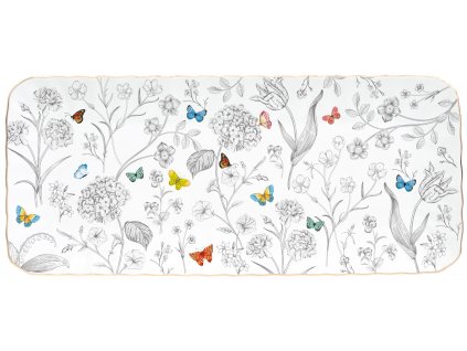 Easy Life - Porcelánový servírovací talíř Fleurs Et Papillons v dárkové krabičce - 36×16 cm
