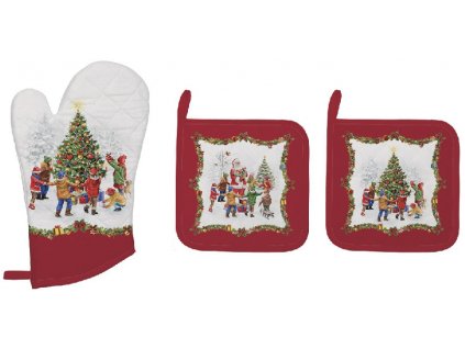 Easy Life - Kuchyňská rukavice a chňapky Christmas Round Dance - 30×20 cm a  20×20 cm