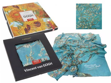 Carmani - Šátek V. van Gogh, Almond Blossom  v dárkovém balení - 90*90 cm
