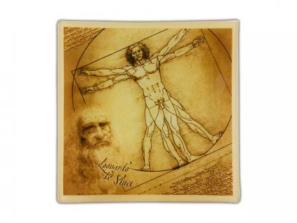 Carmani - Skleněné prostírání pod skleničky L. da Vinci, Vitruviánský muž - 13*13 cm