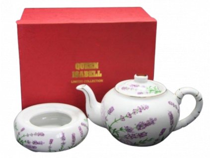 Porcelánová konvice s ohřívačem na čajovou svíčku Levandule dárkové krabičce - 1000 ml