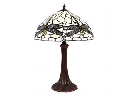 Stolní lampa Tiffany WHITE DRAGONFLY Clayre & Eef 5LL-9335W - Ø 31*43 cm E27/max 1*40W