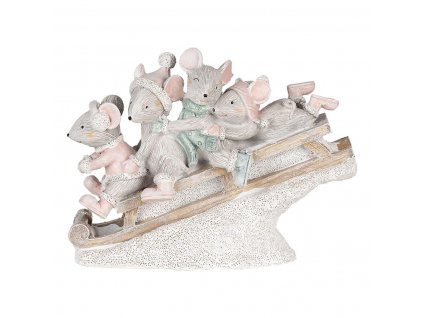Dekorativní figurka myšek na saních Clayre & Eef 6PR4709 - 15*5*11 cm