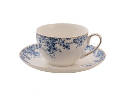 Porcelánový šálek s podšálkem BLUE FLOWERS Clayre & Eef BFLKS - 12*9*6 cm / Ø 15*2 cm / 220 ml