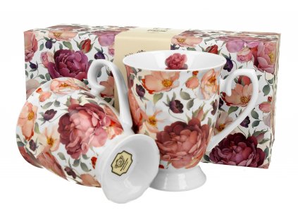 DG - Porcelánové hrnky na stopce SPRING ROSES WHITE v dárkové krabičce 2 ks - 300 ml