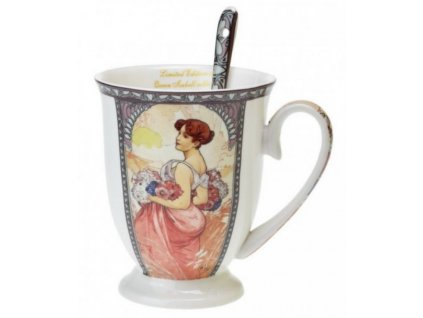 Porcelánový hrníček se lžičkou A. Mucha, LÉTO - 300 ml