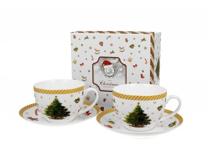 DG - Vánoční porcelanové šálky s podšálkem CHRISTMAS TREE 2 v dárkovém balení 2 ks - 280 ml