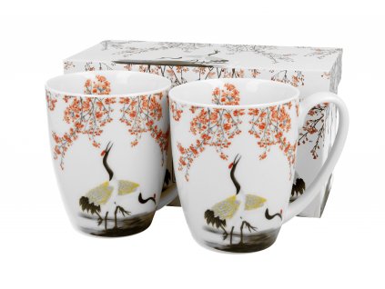 DG - Porcelánové hrníčky SAKURA A JEŘÁBY v dárkové krabičce  - 2* 380 ml