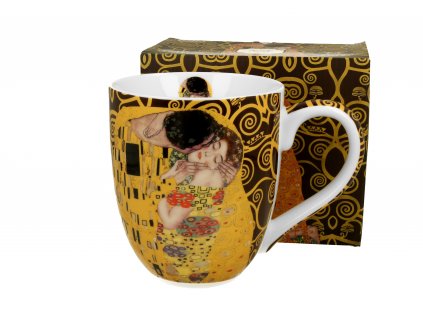 DG - Porcelánový hrnek jumbo XXL THE KISS BROWN inspired by Gustav Klimt v dárkové krabičce - 1 litr