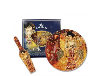 Skleněný talíř dortový s lopatkou Gustav Klimt "Adele Bloch"