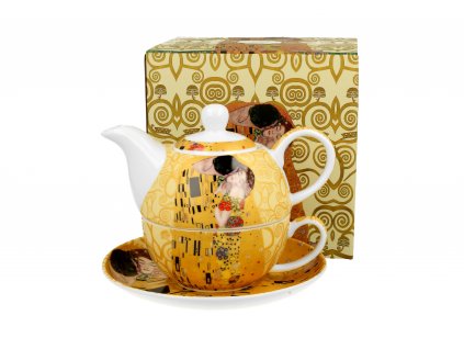 DG - Porcelánový šálek s konvičkou a podšálkem v dárkové krabičce G. Klimt, THE KISS ECRU - 350 ml, 310 ml