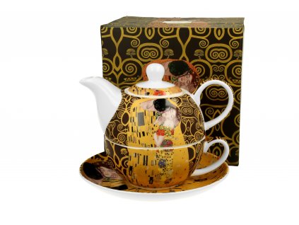 DG - Porcelánový šálek s konvičkou a podšálkem v dárkové krabičce G. Klimt, THE KISS BROWN - 350 ml, 310 ml