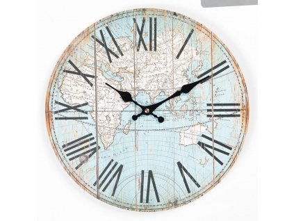 Clayre & Eef - Nástěnné hodiny World blue - Ø 34*4 cm / 1xAA