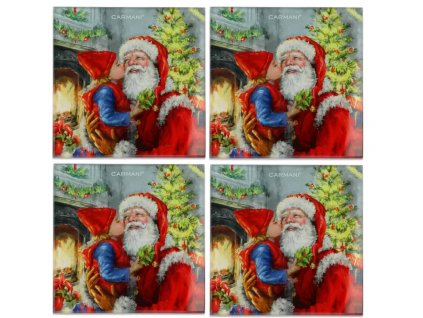 Carmani - Skleněné prostírání pod hrnečky, Santa s holčičkou 4 ks  - 10,5*10,5 cm