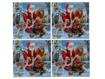 Carmani - Skleněné prostírání pod hrnečky, Santa se zvířátky 4 ks  - 10,5*10,5 cm