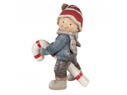 Dekorativní figurka chlapce s cukrovou hůlkou Clayre & Eef 6PR3987 13x8x18 cm