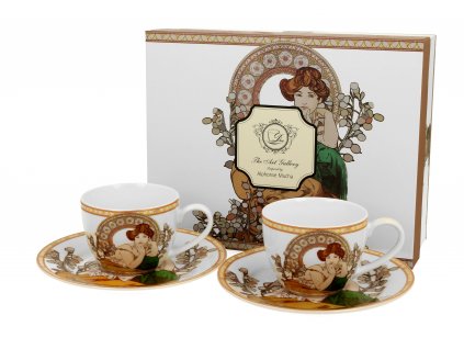 DG - Porcelánové šálky s podšálky na espresso TOPAZ inspired by A. Mucha 2 ks - 90 ml