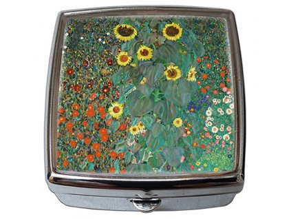 Krabička na tablety lékovka-pilulník se zrcátkem G. Klimt, Garden with Sunflowers